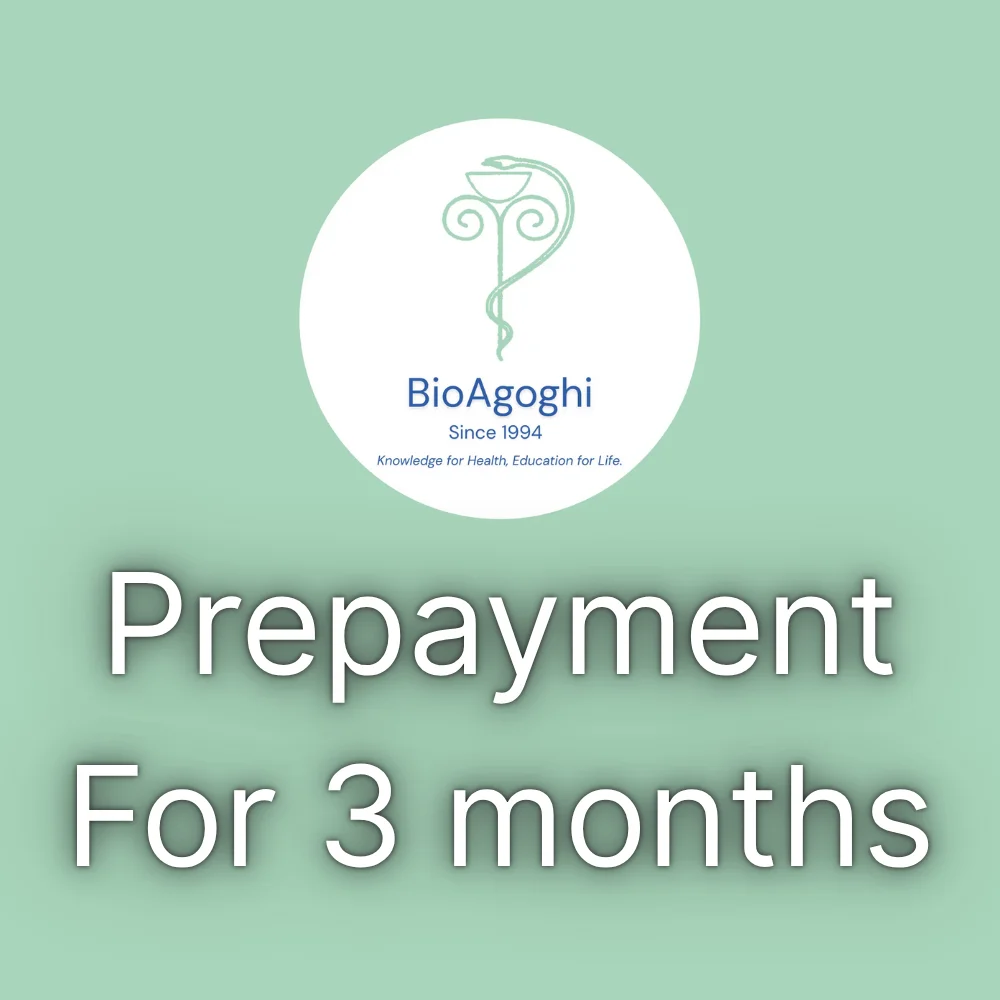 Prepayment for 3 months of live and personalized wellness sessions, delivered via an online platform, with supplementary materials included.