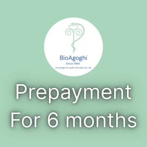 Prepayment for 6 months of live and personalized wellness sessions, delivered via an online platform, with supplementary materials included.